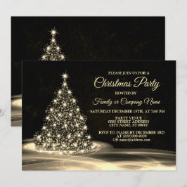 Convites Festa de Natal Árvore Brilhante Dourada Inverno Pr