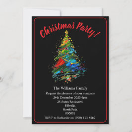 Convites Festa de Natal Árvore de Natal em Preto Pintura a 