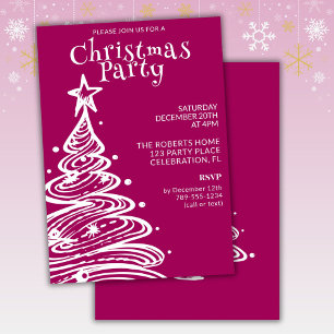 Convites Festa de Natal Árvore de Natal Rosa Magenta Branco