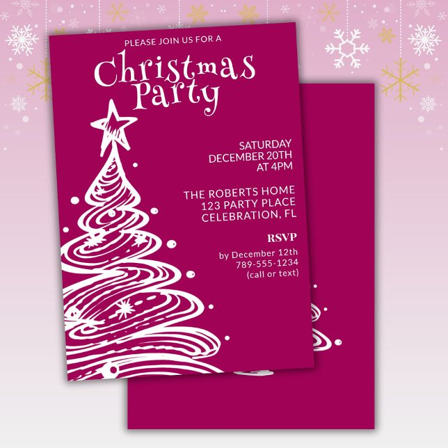 Convites Festa de Natal Árvore de Natal Rosa Magenta Branco (Criador carregado)
