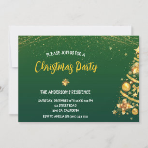 Convites Festa de Natal Árvore de Pinheiro Dourada com Boke