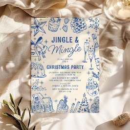 Convites Festa de Natal Azul Aconchegante Doodle