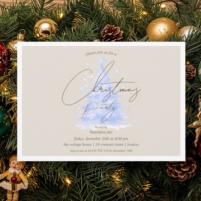 Convites Festa de Natal Azul Corporativo (Corporate Blue Christmas Tree Holiday Party Invitation)