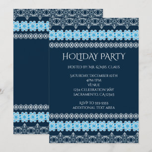 Convites Festa de Natal Azul e Branco de Renda Elegante