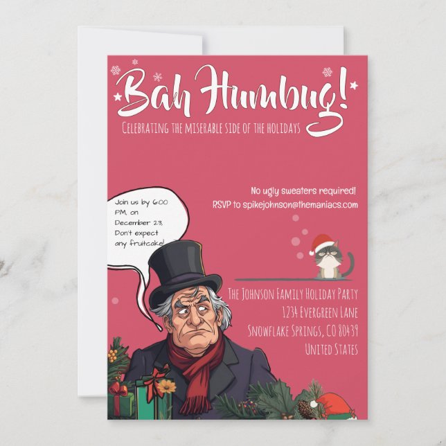 Convites Festa de Natal Bah Humbug – Diversão Mal-humorada  (Frente)