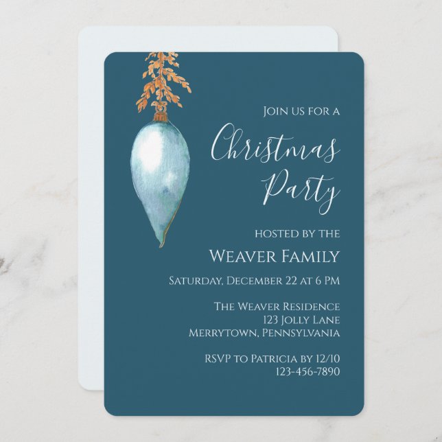 Convites Festa de Natal Bauble da Cor Azul Moderna (Frente/Verso)