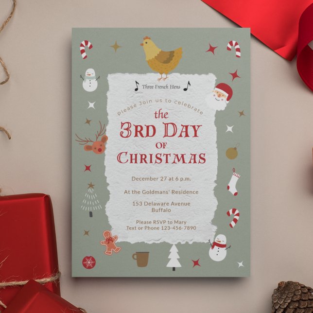 Convites Festa de Natal Belo 3° Dia de Natal Atrasada (A Third Day of Christmas party isn't belated -- it's correct! 
)