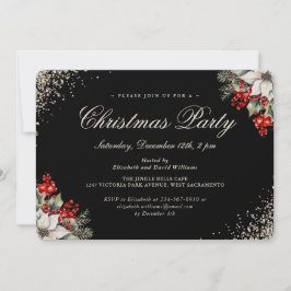 Convites Festa de Natal Black Gold Holly Berries