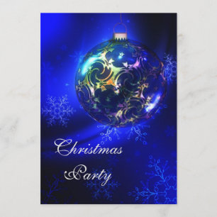 Convites Festa de Natal Blue & Dourado Bauble & Snowflakes