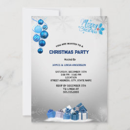 Convites Festa de Natal Blue Silver Snowflake
