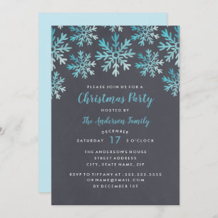 Convites Festa de Natal Blue Watercolor Snowflake