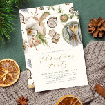 Convites Festa de Natal Boho Watercolor Janta Cottagecore<br><div class="desc">Um convite jantado,  elegante e rústico,  para a festa de Natal,  com mesa de pratos,  conselho de corte,  presentes,  velas,  chocolates e folhagem botânica,  com uma víbora de cottagecore.</div>