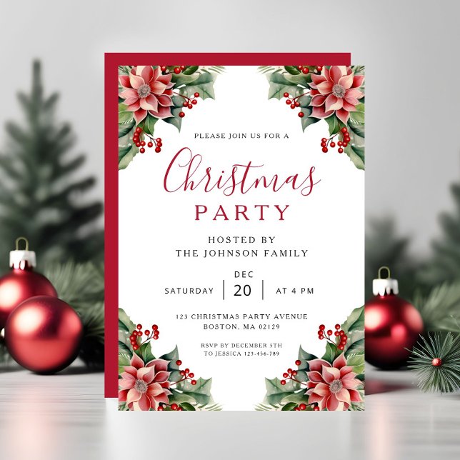 Convites Festa de Natal Botânica de Inverno Elegante (Elegant Winter Botanical Christmas Party Invitation)
