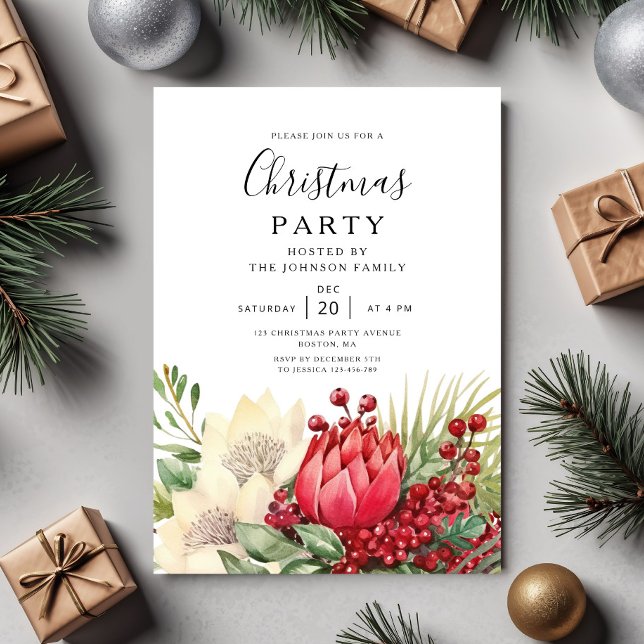 Convites Festa de Natal Botânica de Inverno Elegante (Elegant Winter Botanical Christmas Party Invitation)