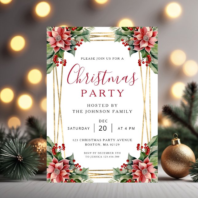 Convites Festa de Natal Botânica de Inverno Elegante (Elegant Winter Botanical Christmas Party Invitation)