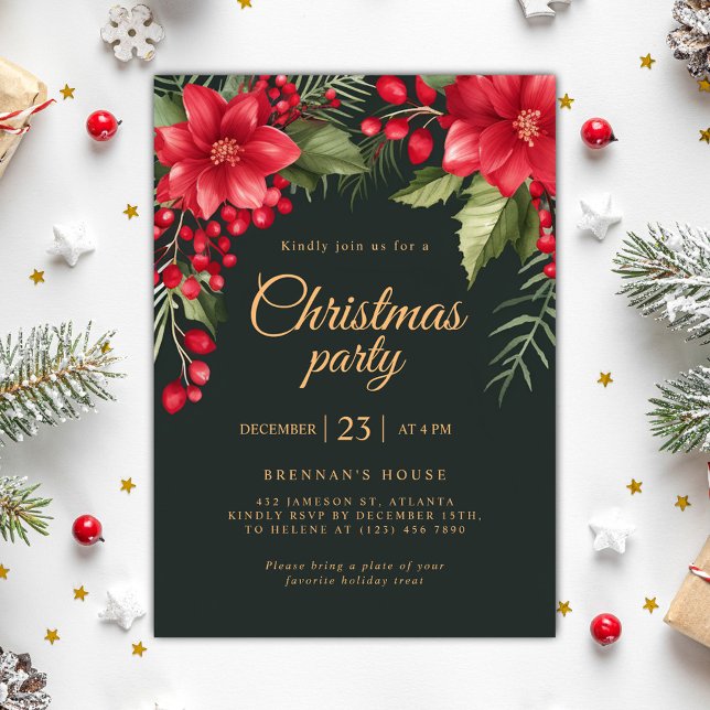 Convites Festa de Natal Botânica Elegante (Elegant Botanical Christmas Holiday Party Invitation)
