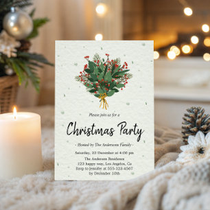 Convites Festa de Natal Botânica Elegante em Verde e Vermel
