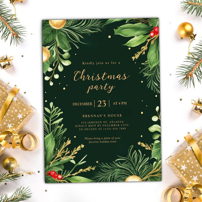 Convites Festa de Natal Botânica Elegante Holiday Greenery (Elegant Holiday Greenery Botanical Christmas Party Invitation)