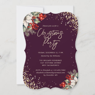 Convites Festa de Natal Botânica Elegante Roxo Dourado