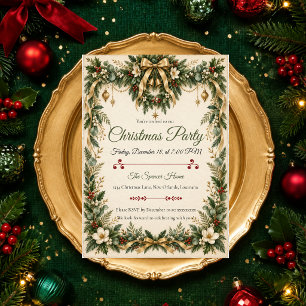 Convites Festa de Natal Botânica em Ouro Elegante
