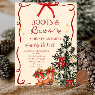 Convites Festa de Natal Botas e Laços Desenhados à Mão