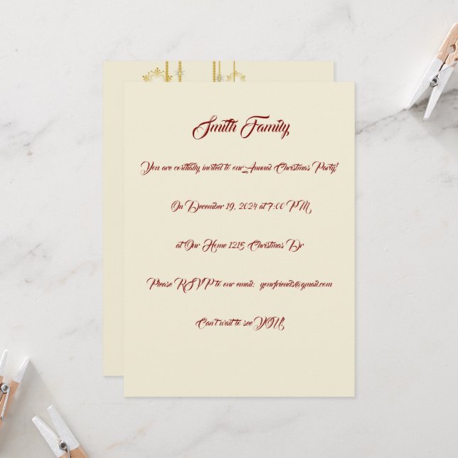 Convites Festa de Natal branca, Dourada e vermelha (Frente/Verso In Situ)