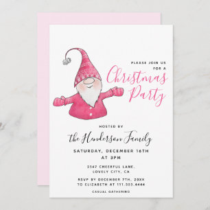 Convites Festa de Natal Branca e Rosa Gnomo