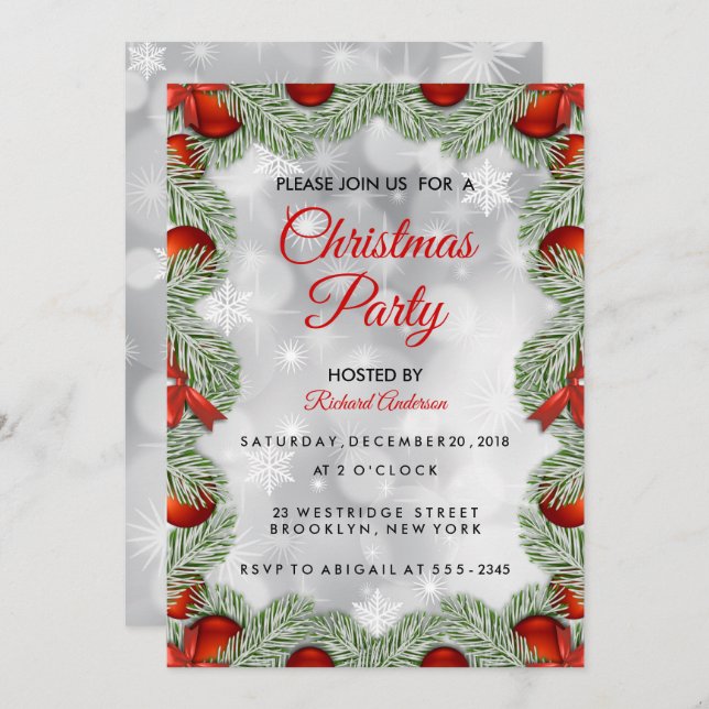 Convites Festa de Natal Branco Moderno (Frente/Verso)