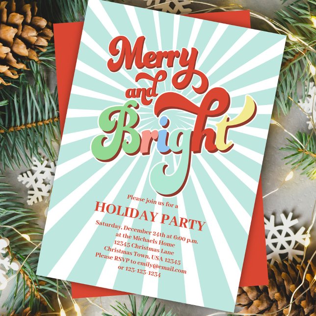 Convites Festa de Natal brilhante e Feliz (Merry and Bright Christmas party invitations. )