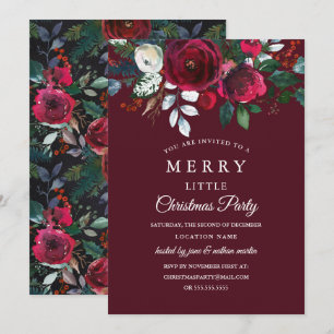 Convites Festa de Natal Burgundy Vermelho Floral Moderna