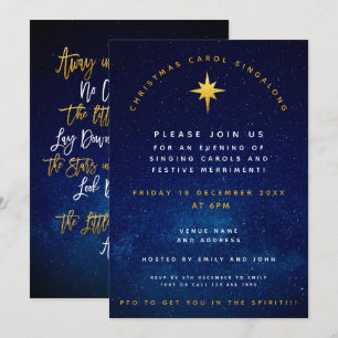 Convites Festa de Natal Carol Singong Midnight Blue Dourado