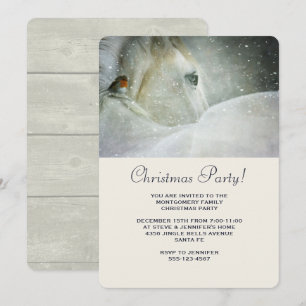 Convites Festa de Natal Cavalo Branco e Pássaro no Inverno