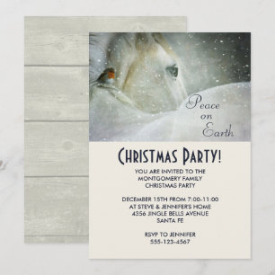 Convites Festa de Natal Cavalo Branco e Pássaro no Inverno