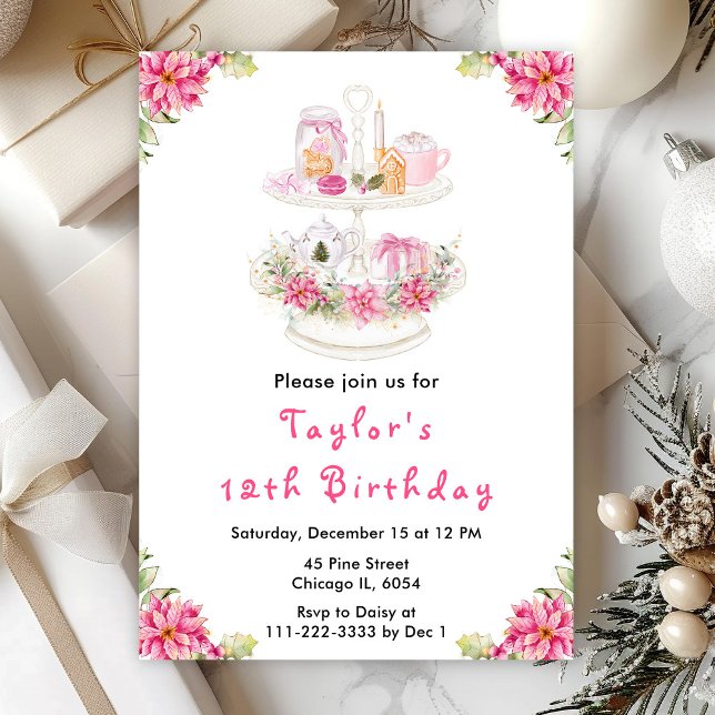 Convites Festa de Natal Chá de Aniversário Rosa (Criador carregado)