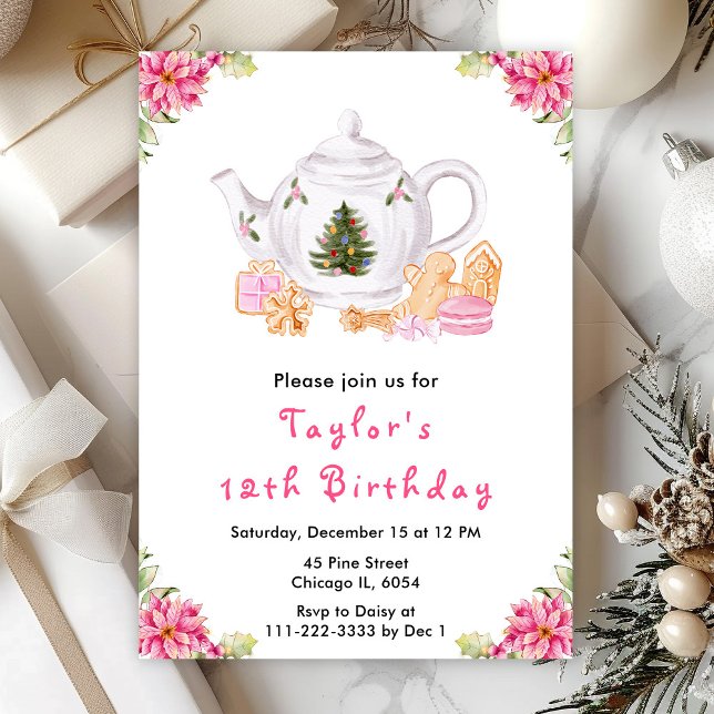 Convites Festa de Natal Chá de Aniversário Rosa (Criador carregado)