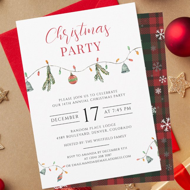 Convites Festa de Natal Chic da xadrez Boho (Rustic Plaid Script Christmas Party Invitation)