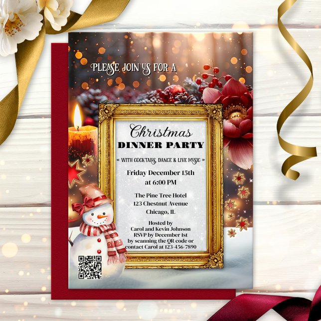Convites Festa de Natal Chic Retro Divertida (Fun whimsical Christmas dinner party invitation featuring seasonal illustrations)