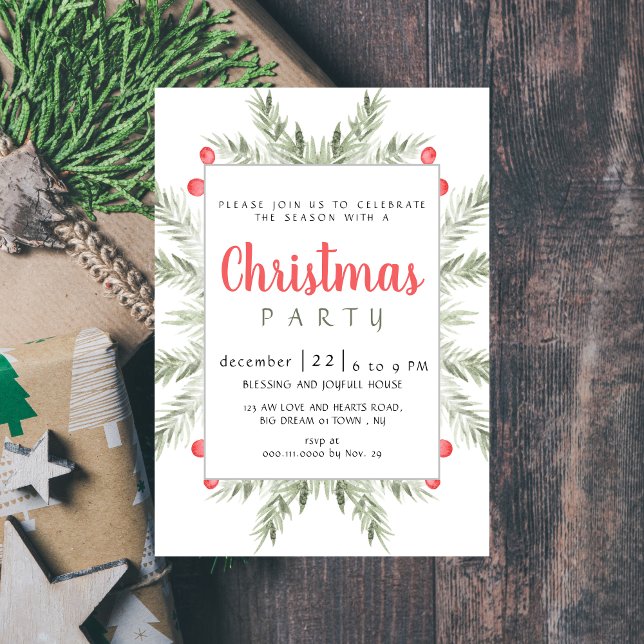 Convites Festa de Natal Chic Watercolor Evergreen (Criador carregado)