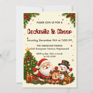 Convites Festa de Natal Cocktails e Alegria do Papai Noel