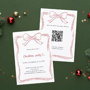 Convites Festa de Natal código QR desenhado à mão com laço