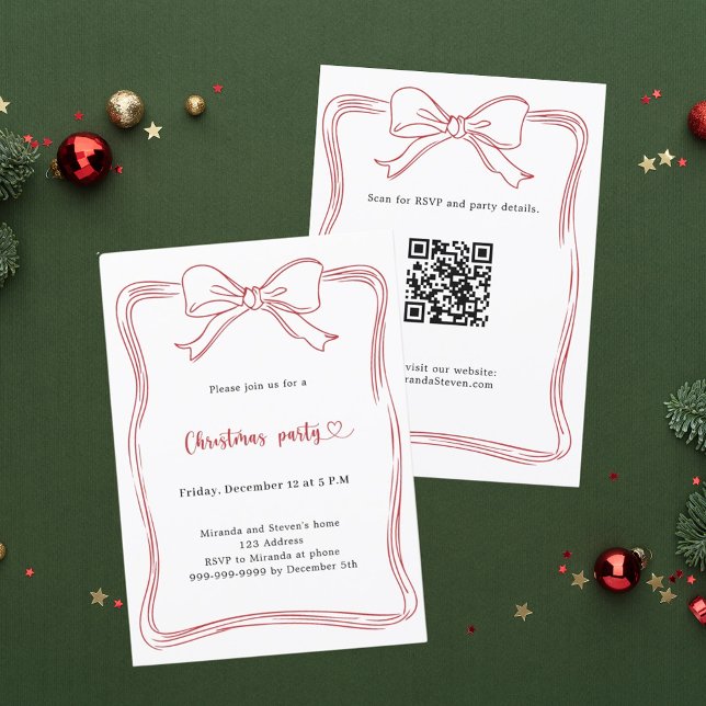Convites Festa de Natal código QR desenhado à mão com laço  (Criador carregado)
