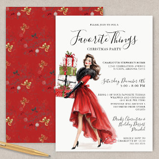 Convites Festa de Natal Coisas Favoritas Vermelho Elegante