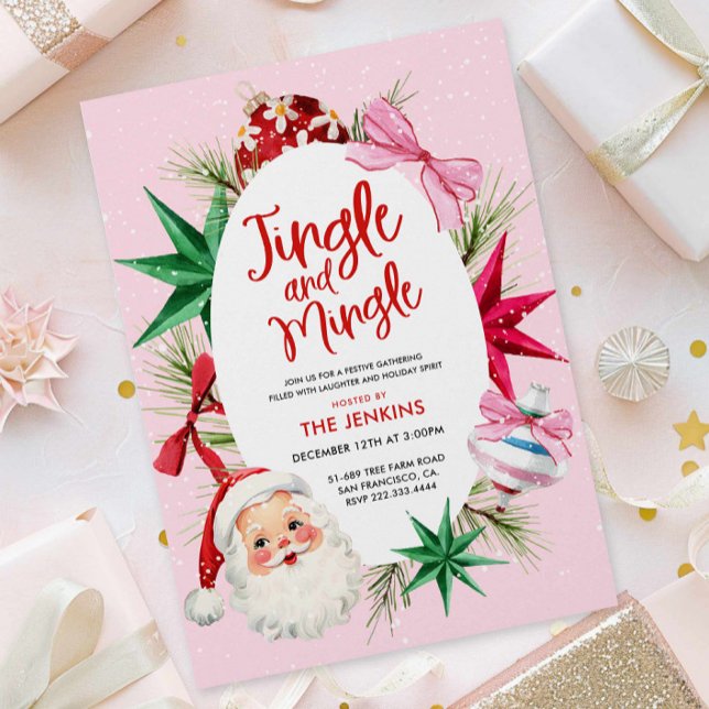 Convites Festa de Natal Colorida Jingle e Mingle (Jingle and Mingle Christmas Party Invitation)