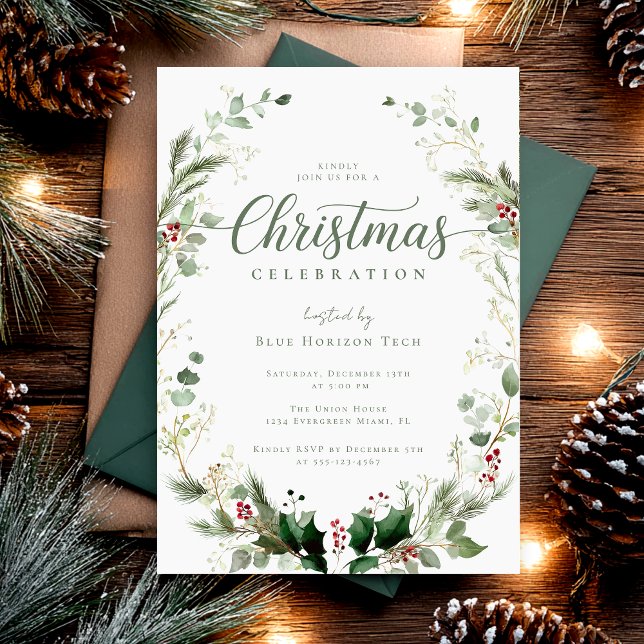 Convites Festa de Natal com Aquarela Botânica (Criador carregado)