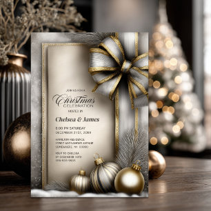 Convites Festa de Natal com Arco de Ouro e Prata Rústico