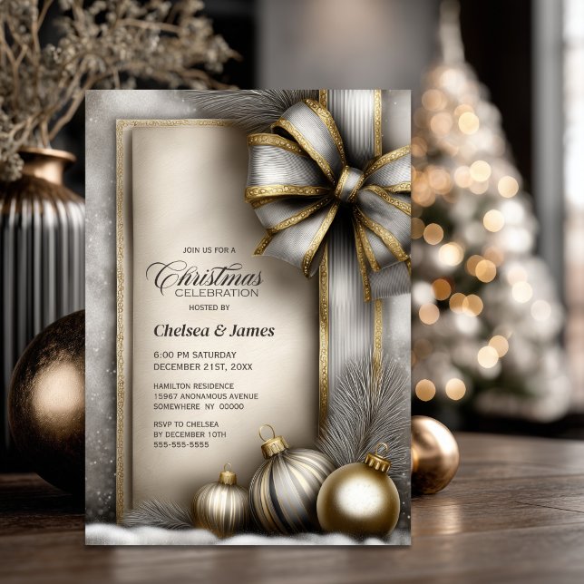 Convites Festa de Natal com Arco de Ouro e Prata Rústico (Criador carregado)
