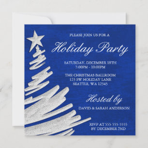 Convites Festa de Natal com Árvore de Natal Azul Real e Pra