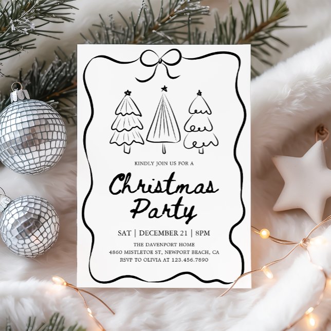 Convites Festa de Natal com Árvore de Natal Desenhada à Mão (Criador carregado)