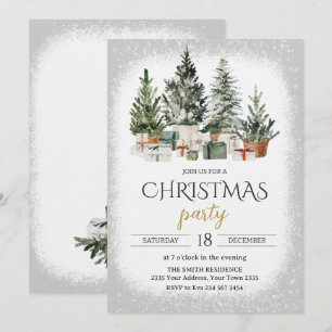 Convites Festa de Natal com Árvore de Natal em Aquarela Ele