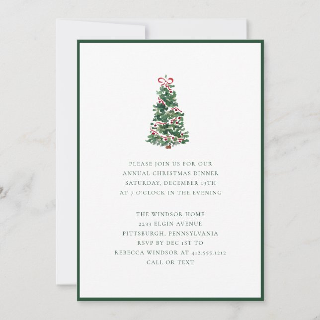 Convites Festa de Natal com Árvore de Natal em Aquarela Ele (Frente)